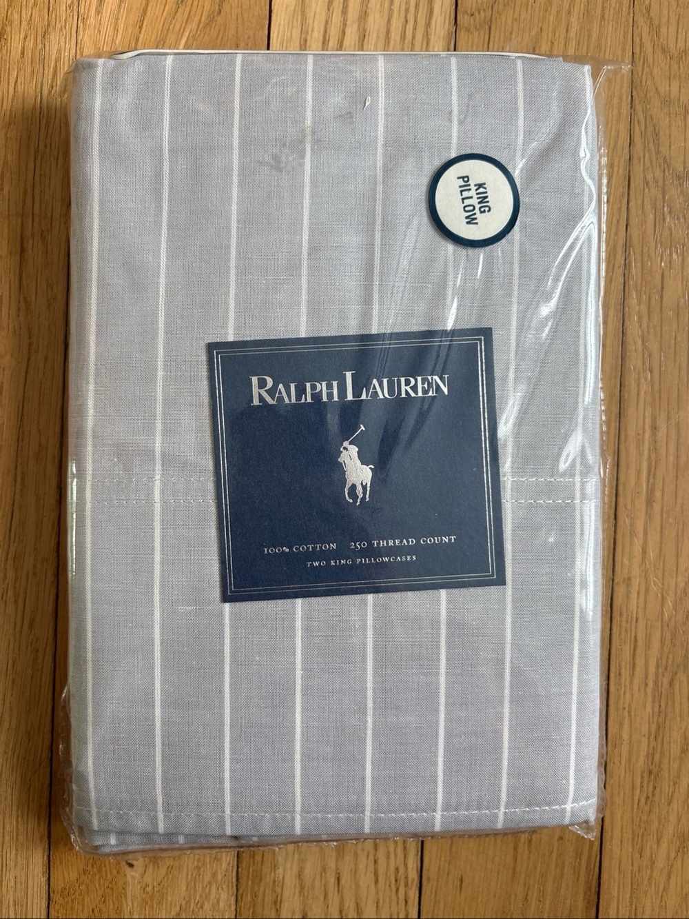 NWT Vintage Ralph Lauren King pillowcases skyscraper pinstripe gray NEW NOS